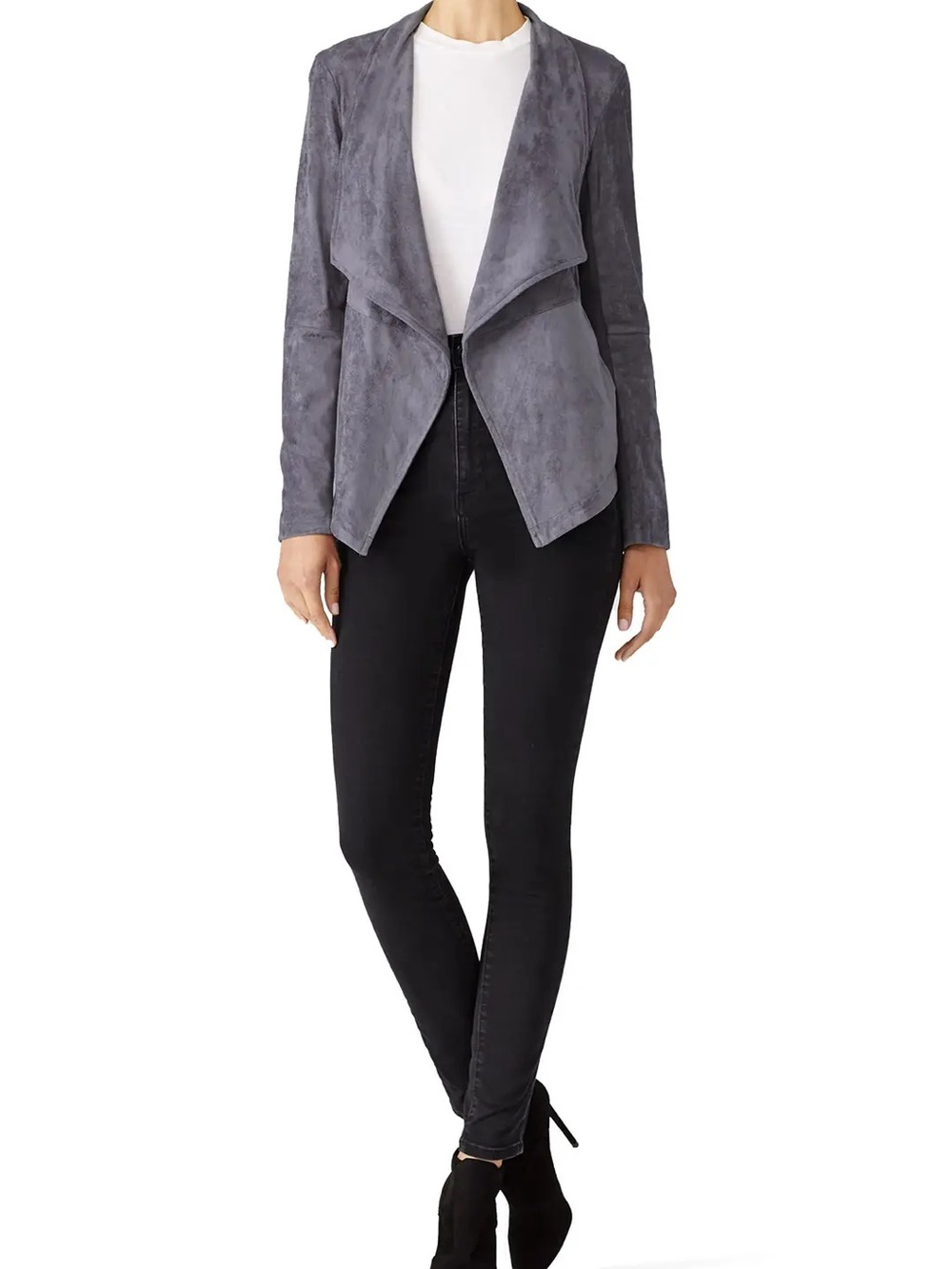 NWT BB Dakota Gray Faux-Suede Draped Open Front Jacket Coat